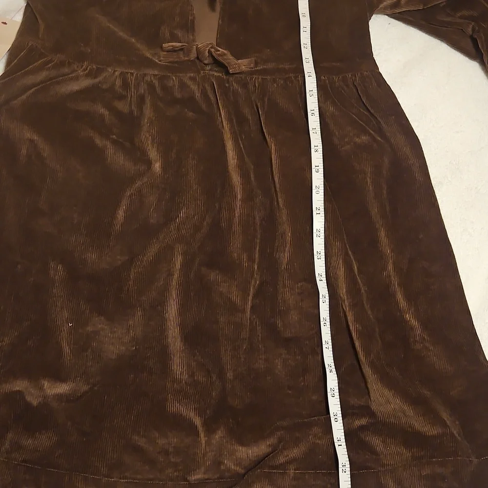 Aeron & Amber Brown Velvet Mini Dress Bow Tie Front Cottagecore Boho S